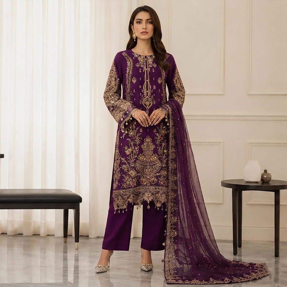 Royal Purple Chiffon party wear pakistani suits