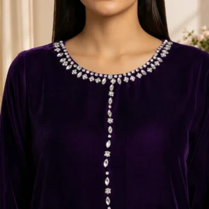 Royal Purple Hand-Embellished Velvet Pakistani Suit UK