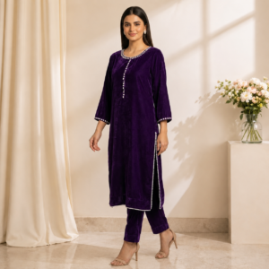 Royal Purple Hand-Embellished Velvet Pakistani Suit UK
