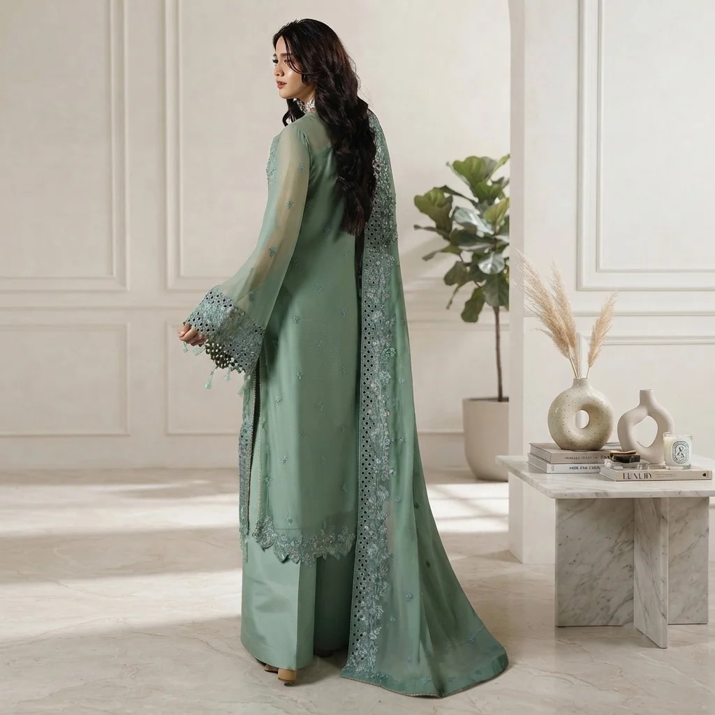 Slate Green chiffon party wear pakistani suits