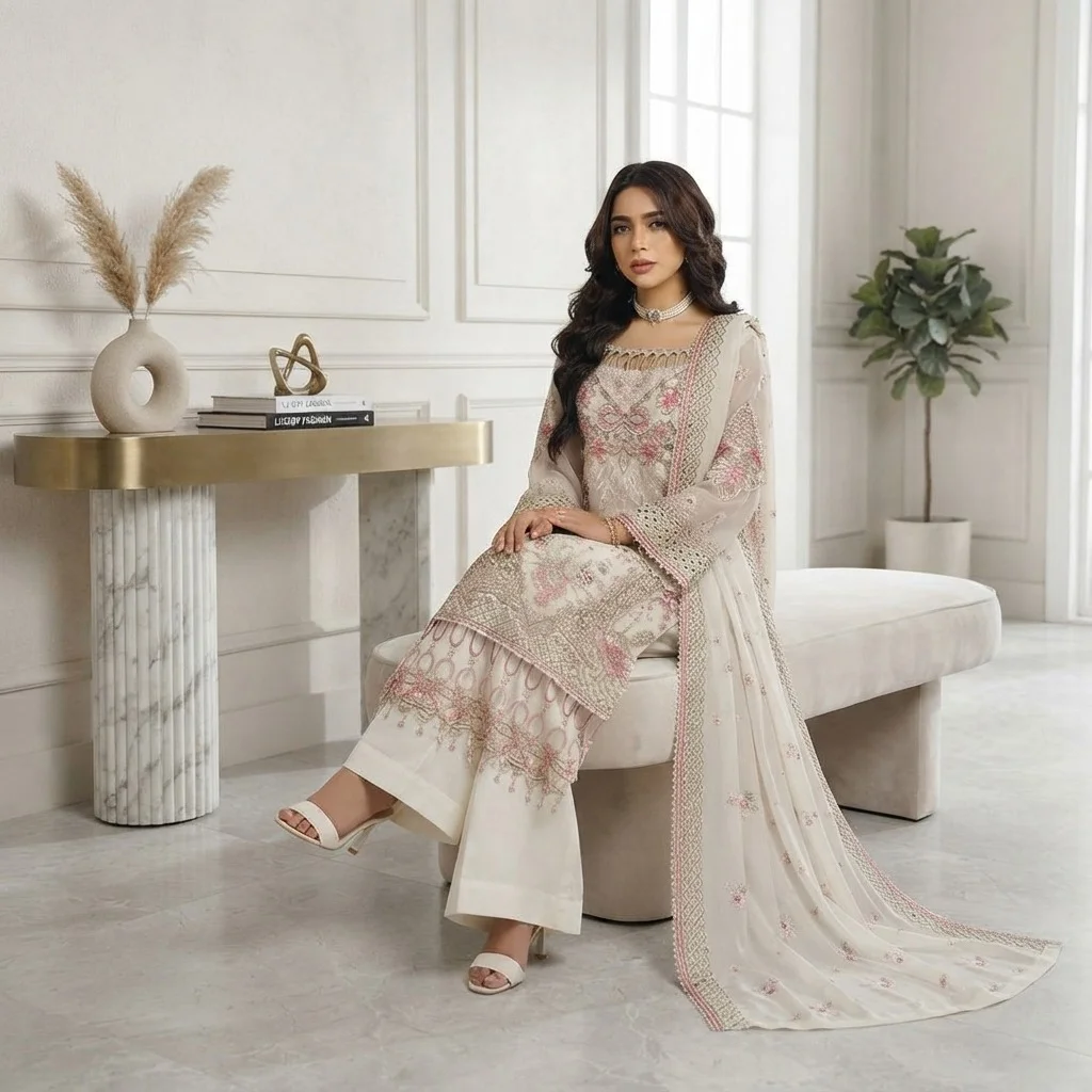 White Chiffon Pakistani Party Wear
