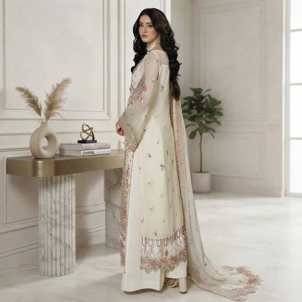 White Chiffon Pakistani Party Wear