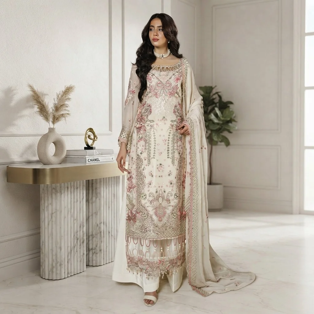 White Chiffon Pakistani Party Wear