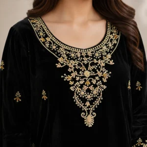 Black Hand-Embellished Pakistani Velvet Suit