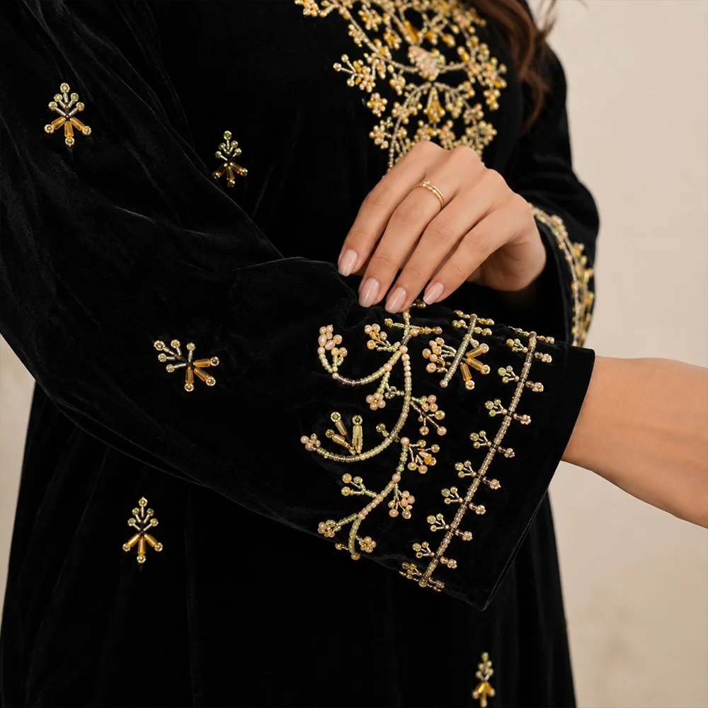 Black Hand-Embellished Pakistani Velvet Suit