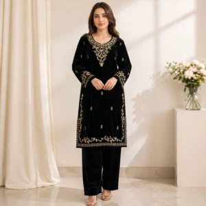 Black Hand-Embellished Pakistani Velvet Suit