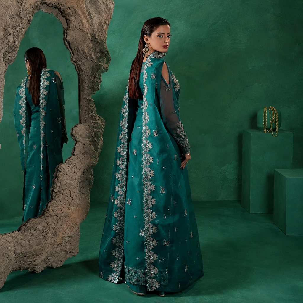 Aqua Deep Organza pakistani party wear uk