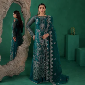 Aqua Deep Organza pakistani party wear uk