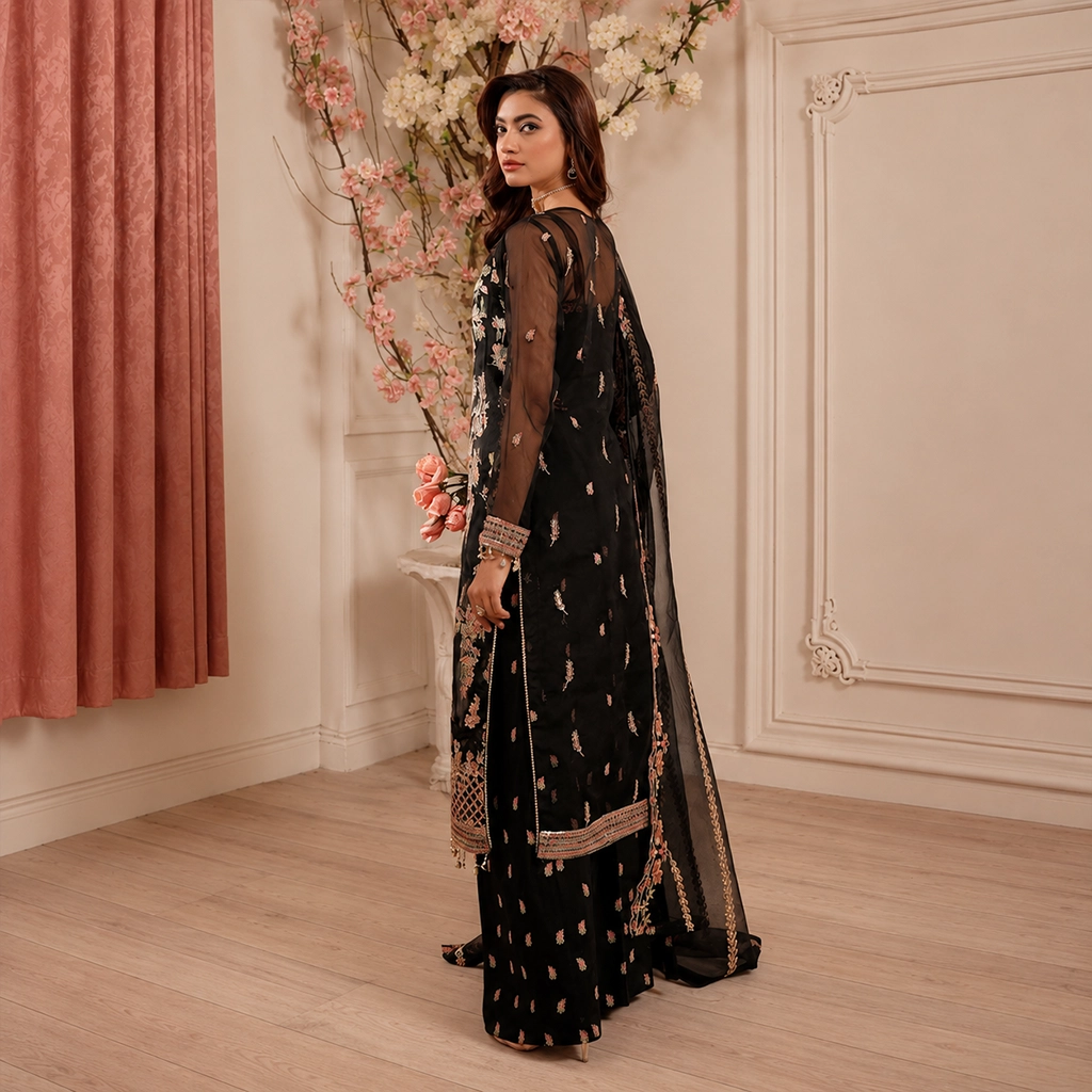 Black Organza Pakistani Party Wear Dresses