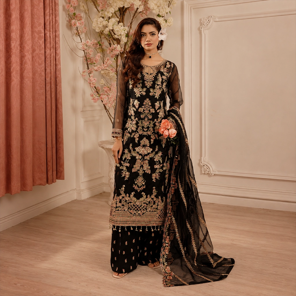 Black Organza Pakistani Party Wear Dresses