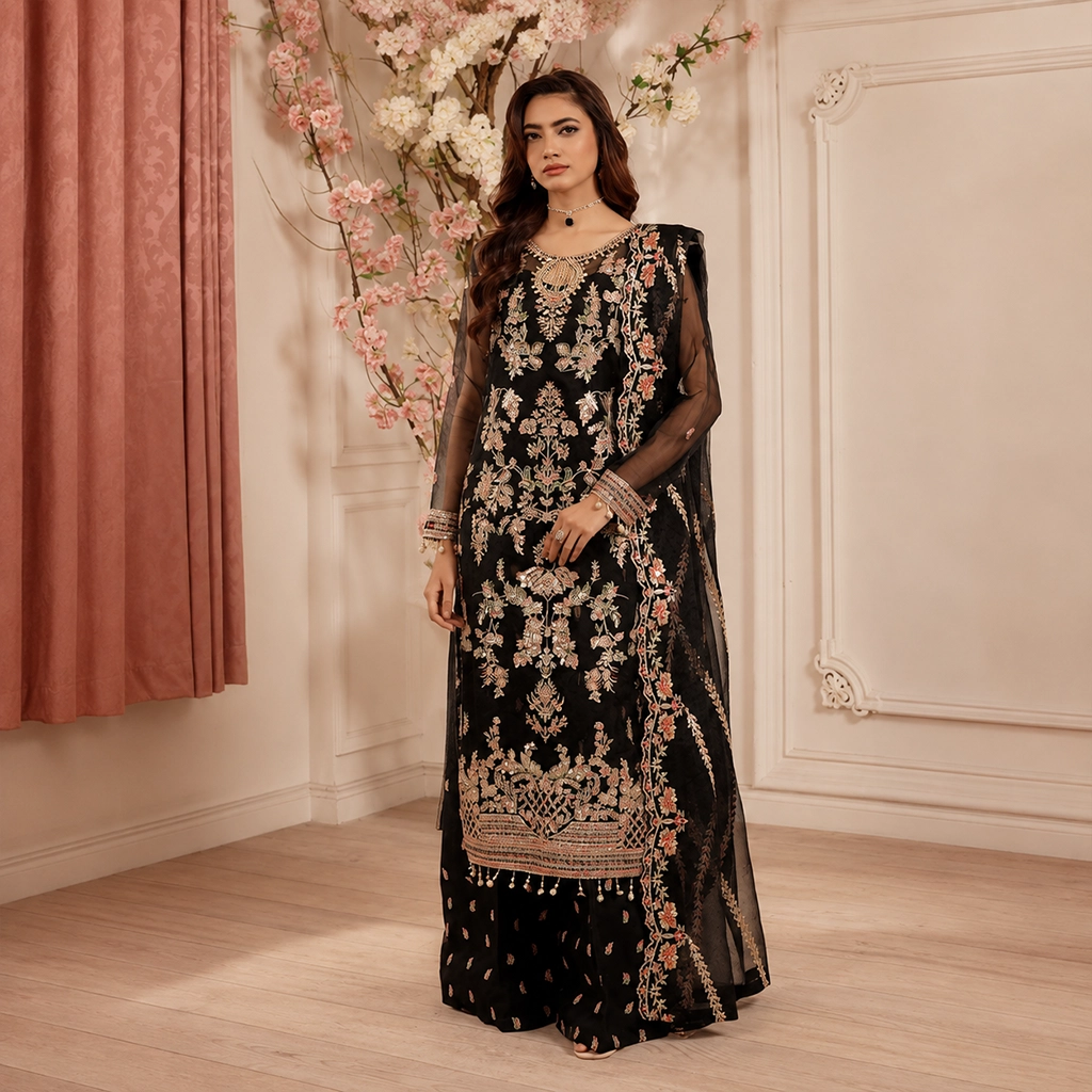 Black Organza Pakistani Party Wear Dresses