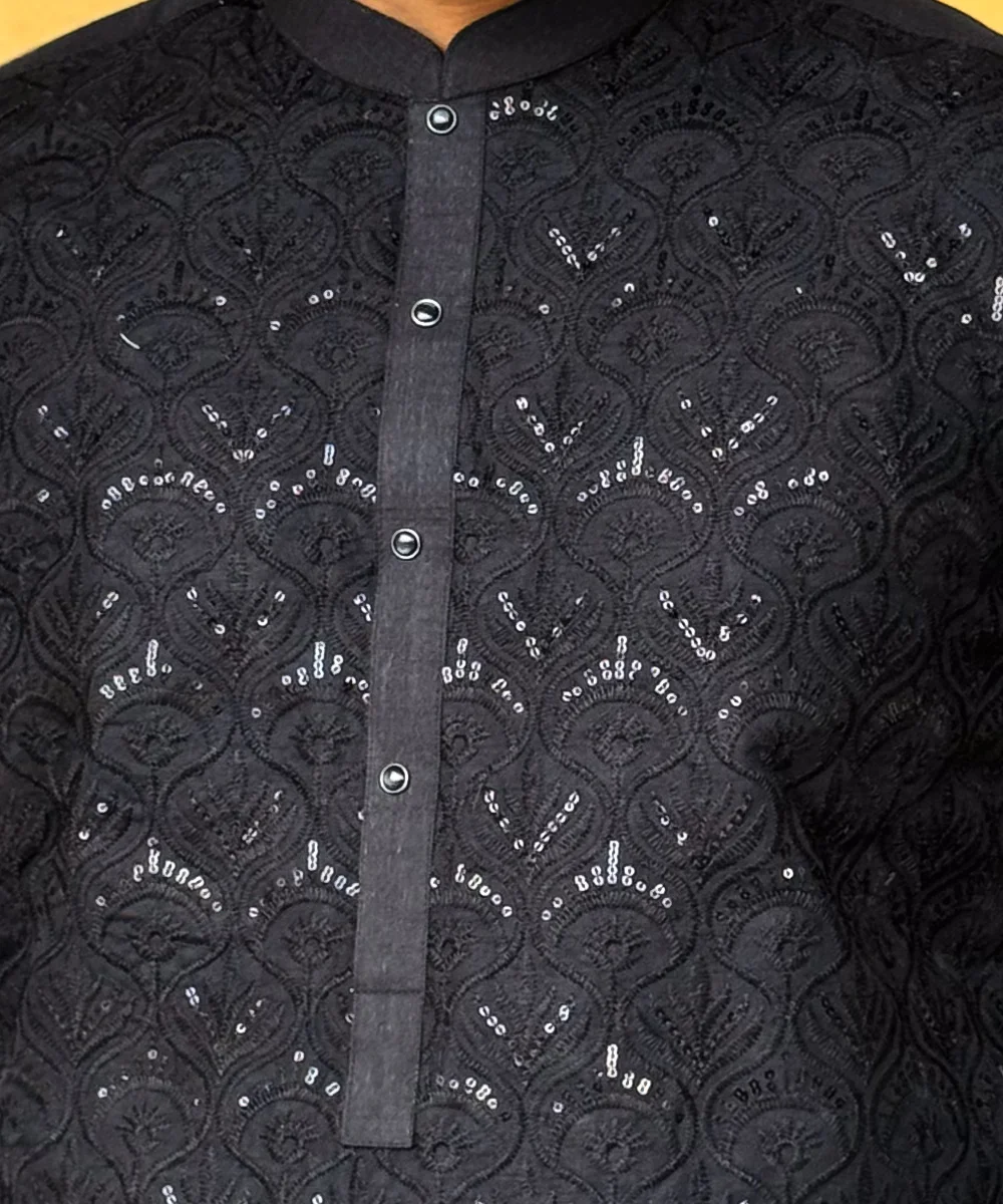Black Raw Silk mens kurta for wedding