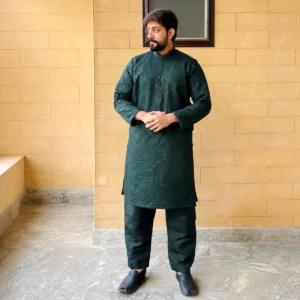 Black raw silk mens wedding wear kurta
