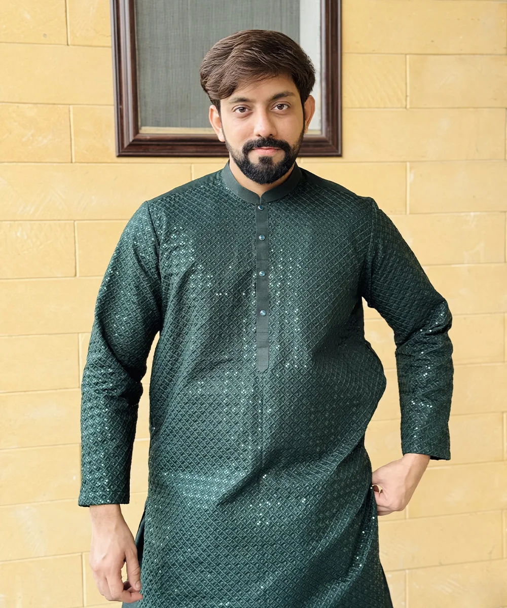Black raw silk mens wedding wear kurta