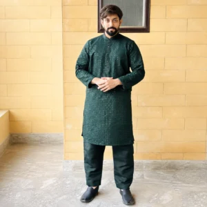 Black raw silk mens wedding wear kurta