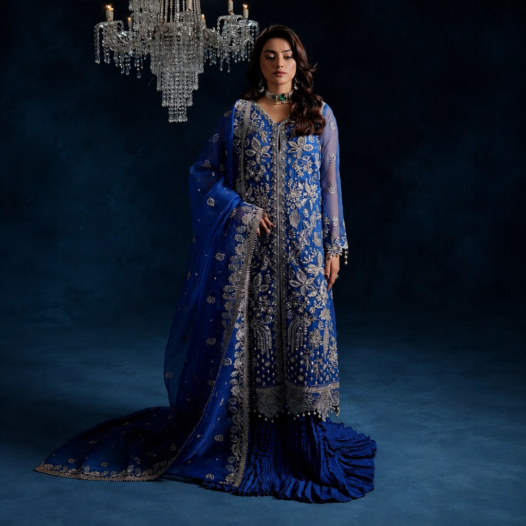 Blue Organza party wear pakistani suits