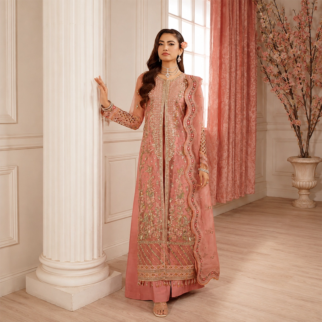 Blush Pink Organza Pakistani Party Wear Suits