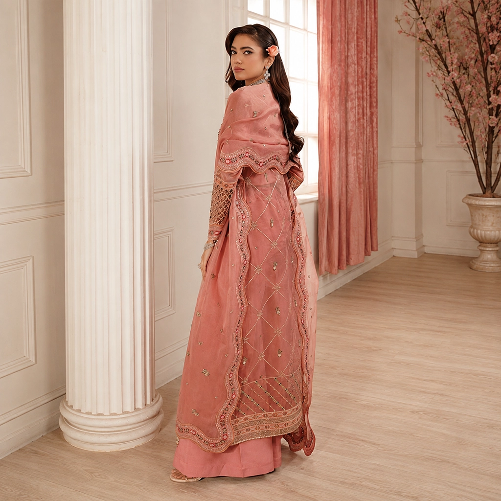 Blush Pink Organza Pakistani Party Wear Suits