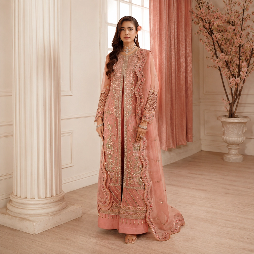 Blush Pink Organza Pakistani Party Wear Suits