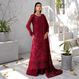 Bright Red Chiffon Pakistani Party Wear
