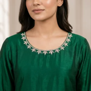 Green Hand-Embellished Pakistani Silk Suit UK