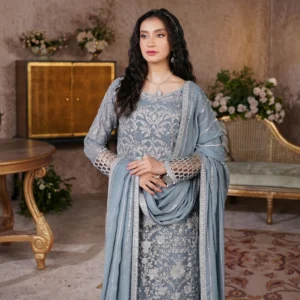 Cool Grey Chiffon Pakistani Party Wear Suits