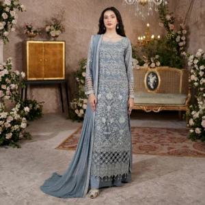 Cool Grey Chiffon Pakistani Party Wear Suits