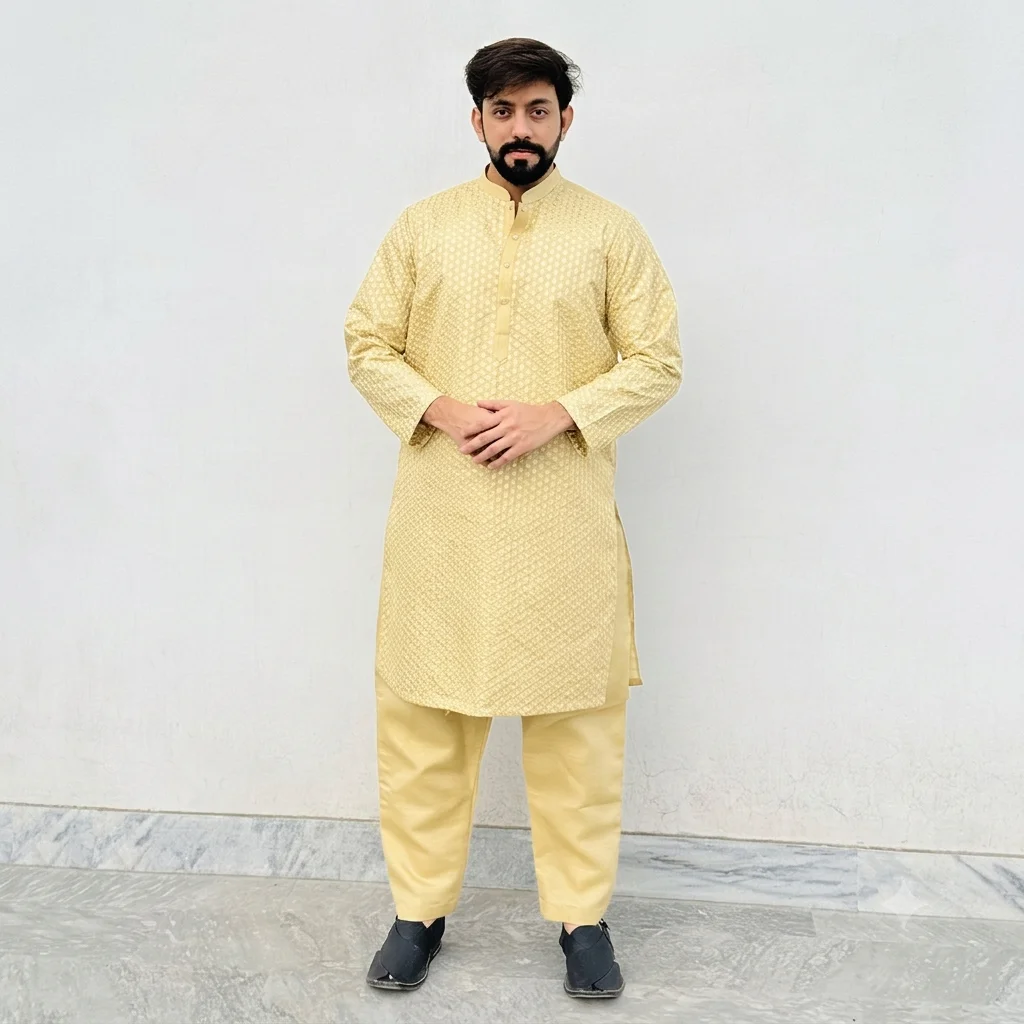 Creamy Gold mens kurta for wedding