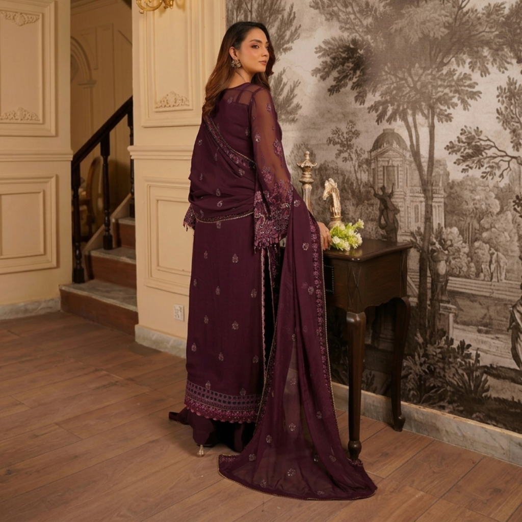 Dark Sienna Chiffon Party Wear Dresses Pakistani