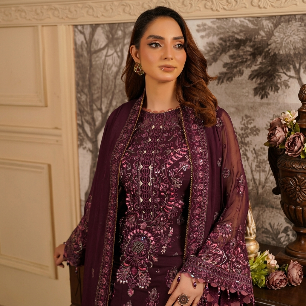 Dark Sienna Chiffon Party Wear Dresses Pakistani