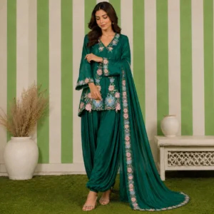 Emerald Green Embroidered Pakistani Silk Suits UK