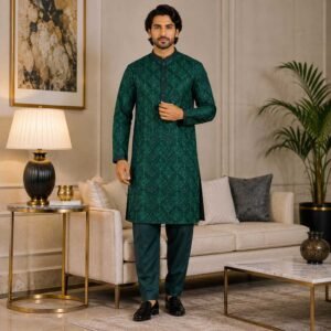 Emerald Green Raw Silk Marriage Kurta for Men