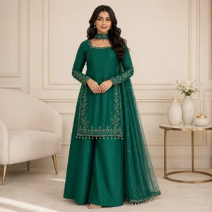 Emerald Green Hand-Embellished Pakistani Silk Suits