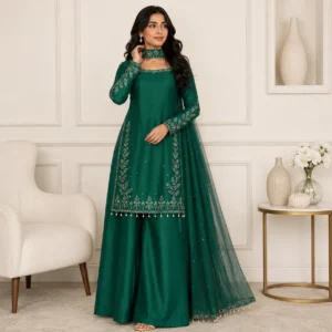 Emerald Green Hand-Embellished Pakistani Silk Suits