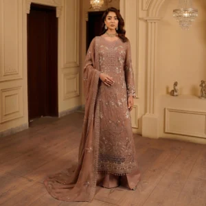French Beige Chiffon Pakistani Party Wear Suits