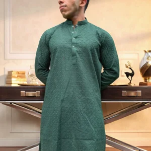 Green Chikankari mens kurta for wedding