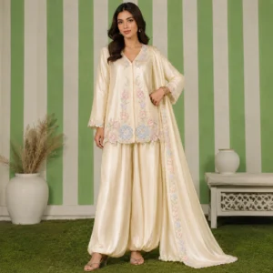 Ivory Embroidered Pakistani Silk Suits