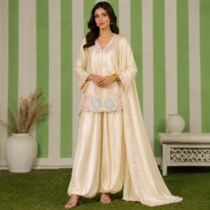 Ivory Embroidered Pakistani Silk Suits