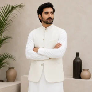 Ivory Suiting Pakistani Men Wedding Waistcoats
