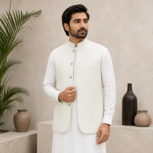 Ivory Suiting Pakistani Men Wedding Waistcoats