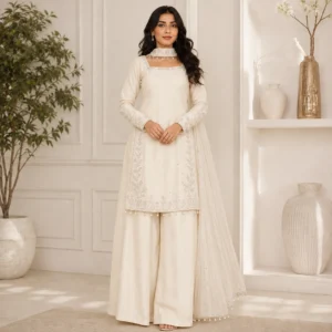 Ivory Silk Hand-Embellished Pakistani Suits