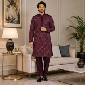 Maroon saw silk kurta salwar for wedding