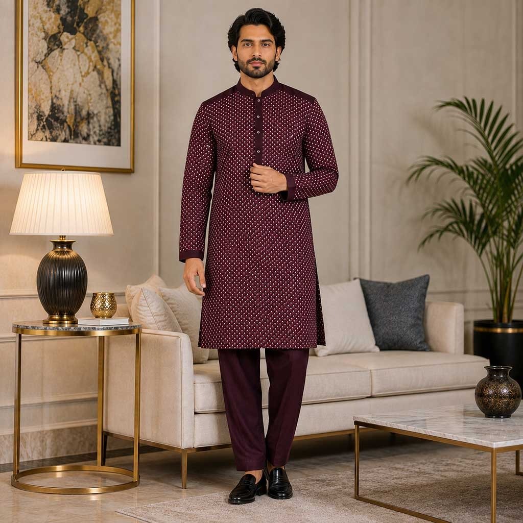 Maroon saw silk kurta salwar for wedding