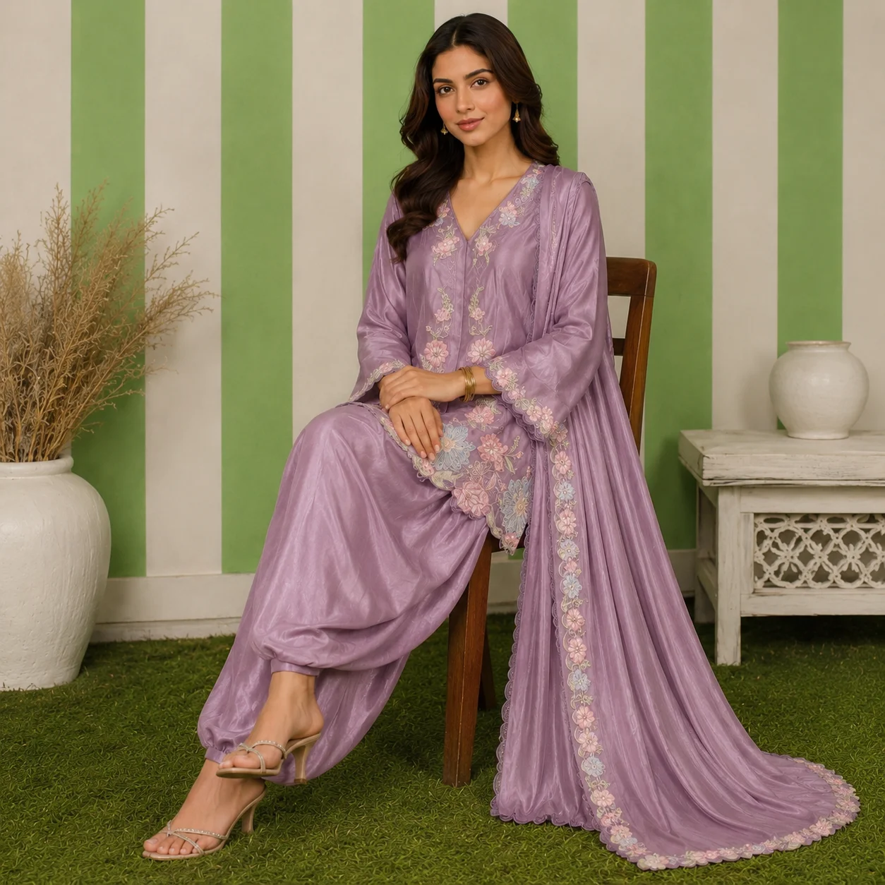 Mauve Embroidered Silk Pakistani Suits