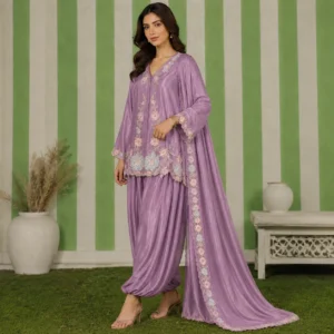 Mauve Embroidered Silk Pakistani Suits