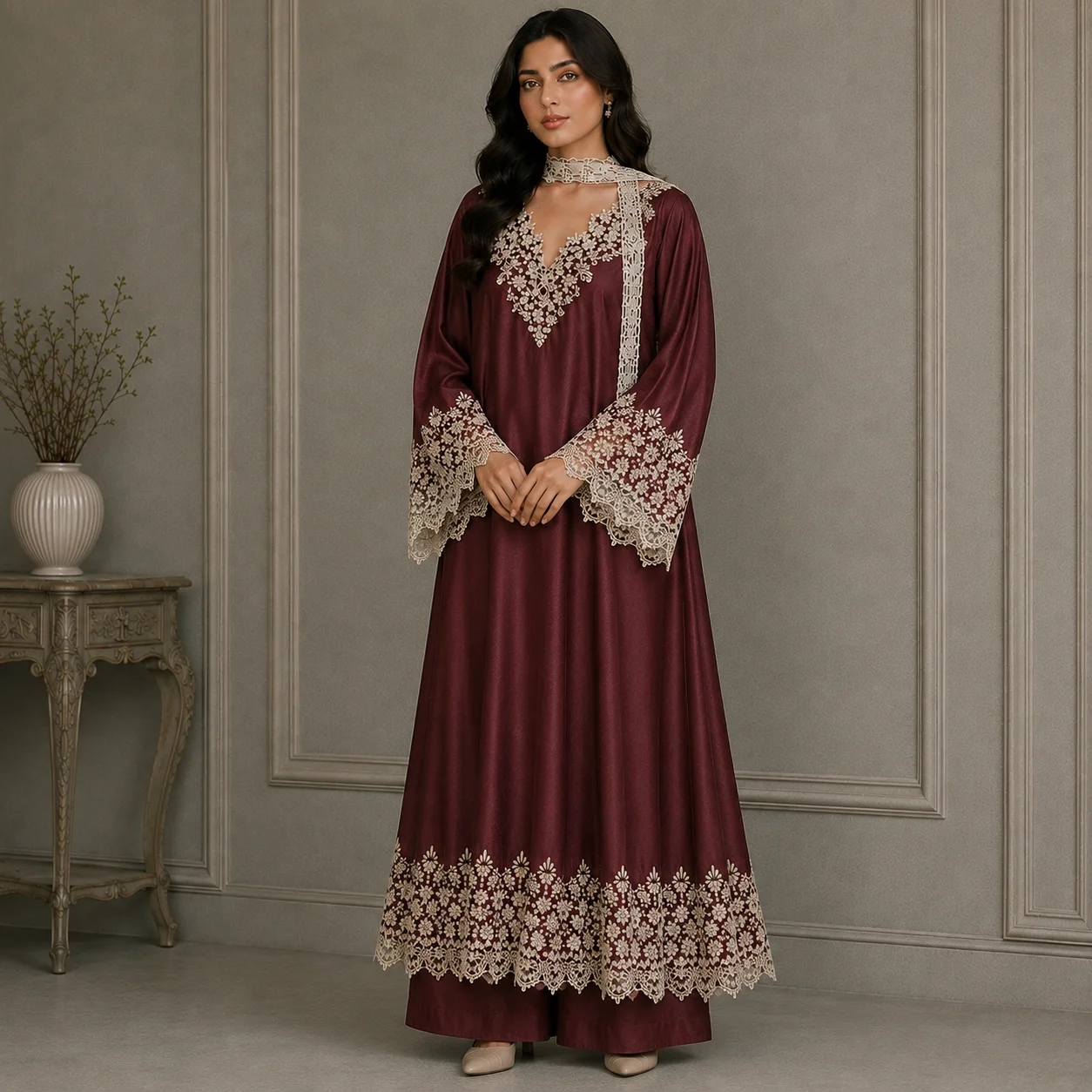 Mehroon pakistani silk suits