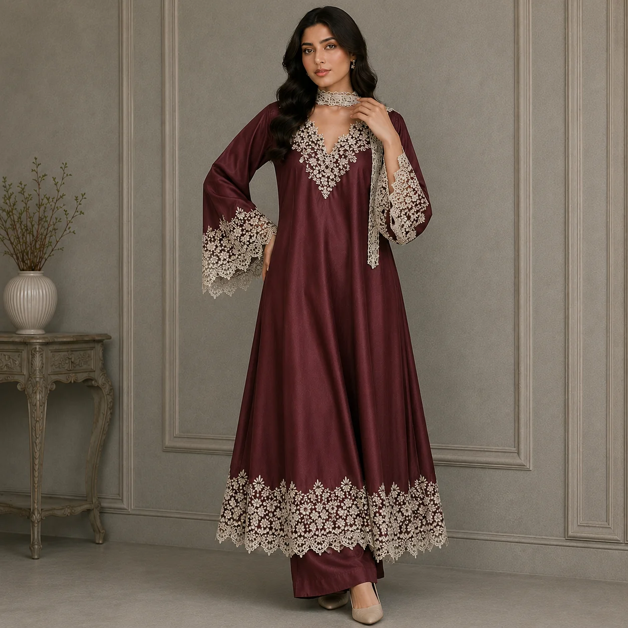 Mehroon pakistani silk suits