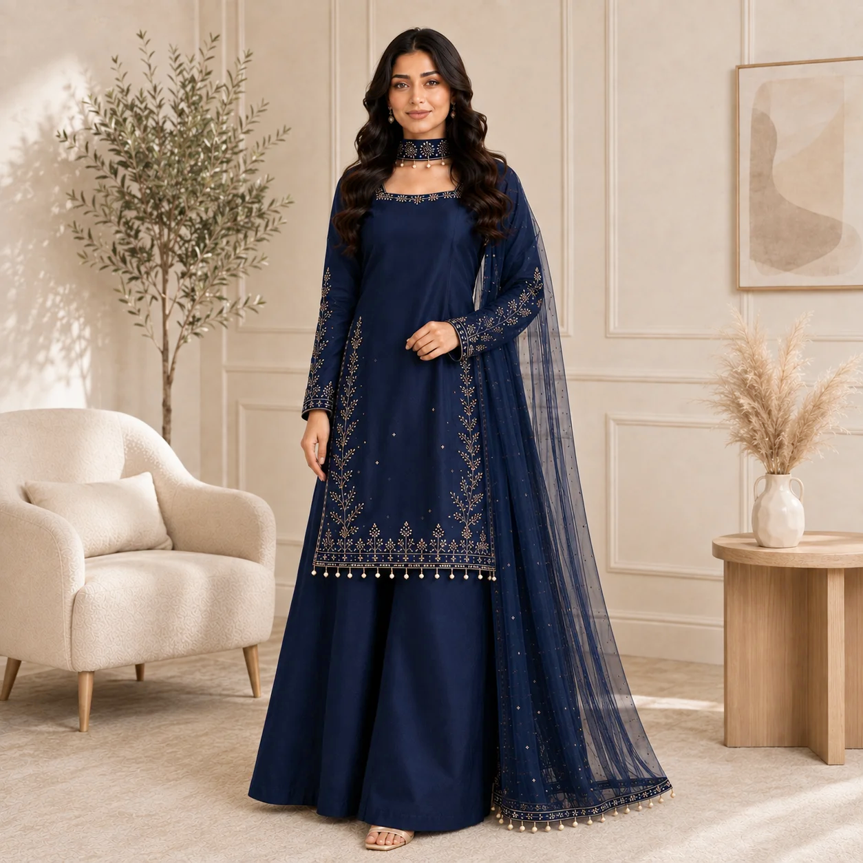 Midnight Blue silk pakistani suits
