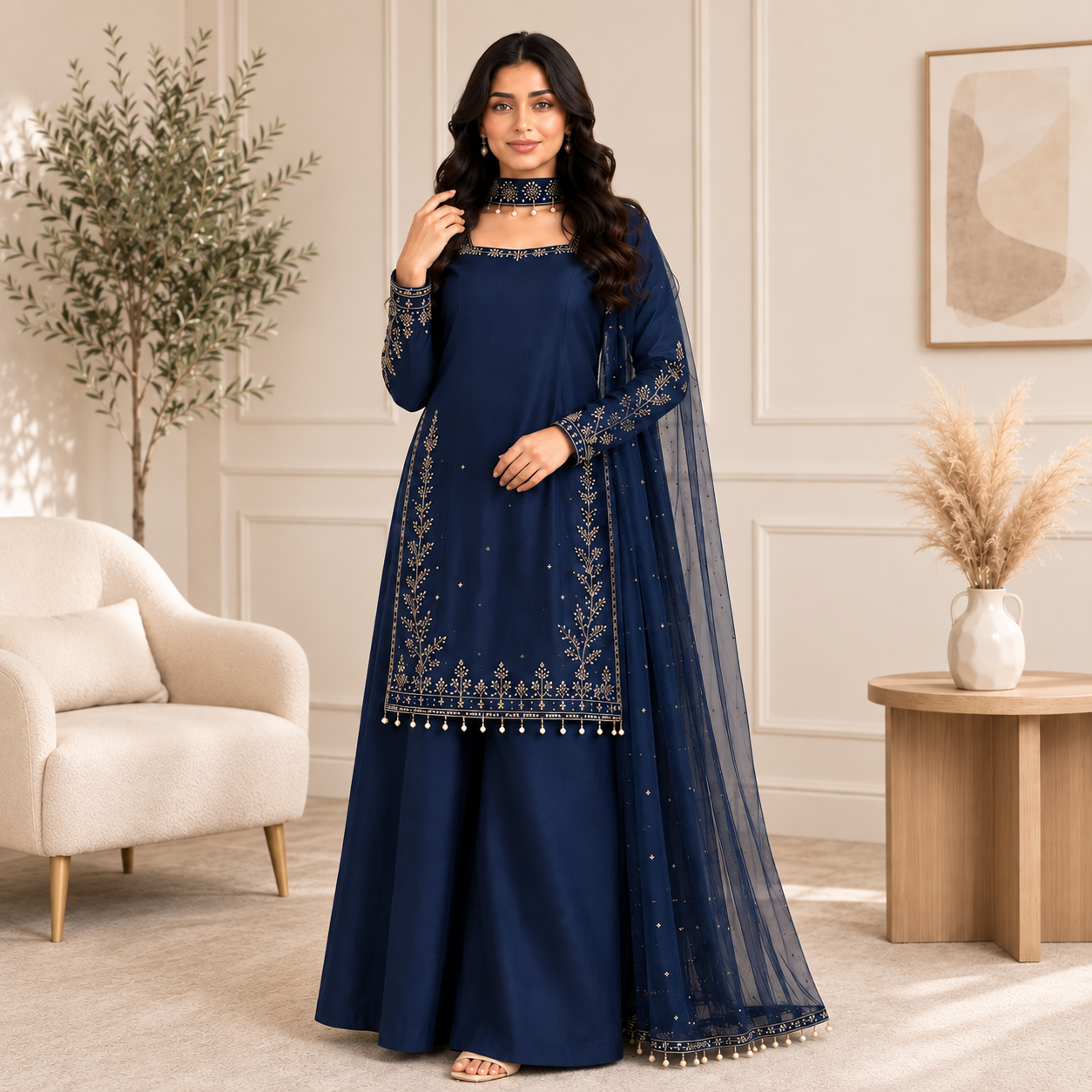 Midnight Blue silk pakistani suits