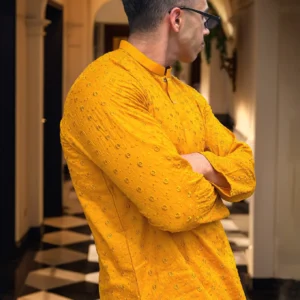 Mustard Chikankari Kurtas for Men in Wedding